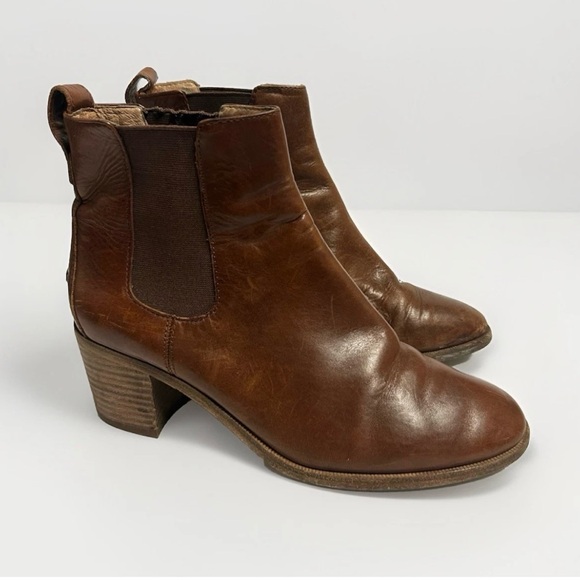 Madewell Ankle Boots  Women 8.5 The Frankie Chelsea Brown Leather Heeled Pull On - Picture 1 of 12